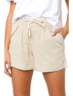 FEKOAFE Women Comfy Drawstring Casual Elastic Waist Cotton Shorts with Pockets (S-2XL)