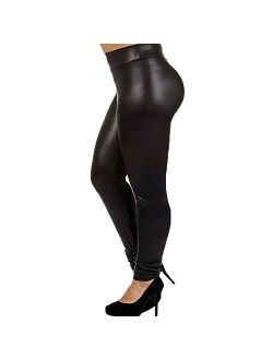 7th Element Plus Size Faux Leather Leggings Lightweight High Waisted for Womens Girls