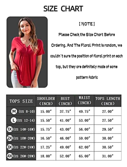 a.Jesdani Womens Plus Size Tunic Tops Long Sleeve Casual Floral Henley Shirts