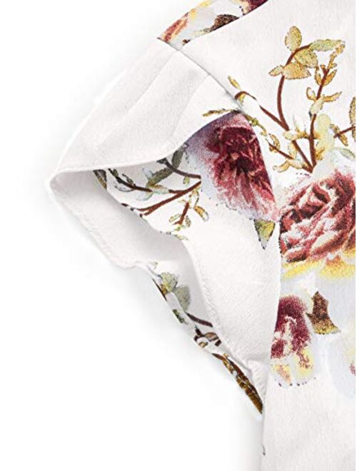 Milumia Women's Elegant Floral Print Petal Cap Sleeve Pleated Vacation Office Work Blouse Top