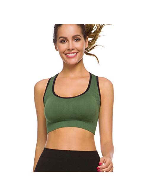 Lykoxa Racerback Sports Bras,Seamless Comfortable Med Support Yoga Bra with Removable Pads for Women