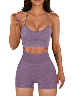 OQQ Yoga Outfit for Women Seamless 2 Piece Workout Gym High Waist Leggings with Sport Bra Set