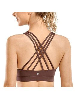 Women's Strappy Sports Bra Full Coverage Padded Full Size Supportive Cute Workout Yoga Bra Tops Sexy Back