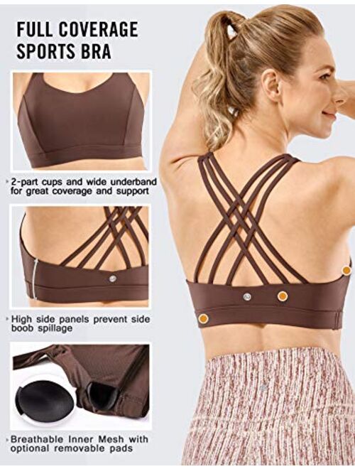 CRZ YOGA Women's Strappy Sports Bra Full Coverage Padded Full Size Supportive Cute Workout Yoga Bra Tops Sexy Back