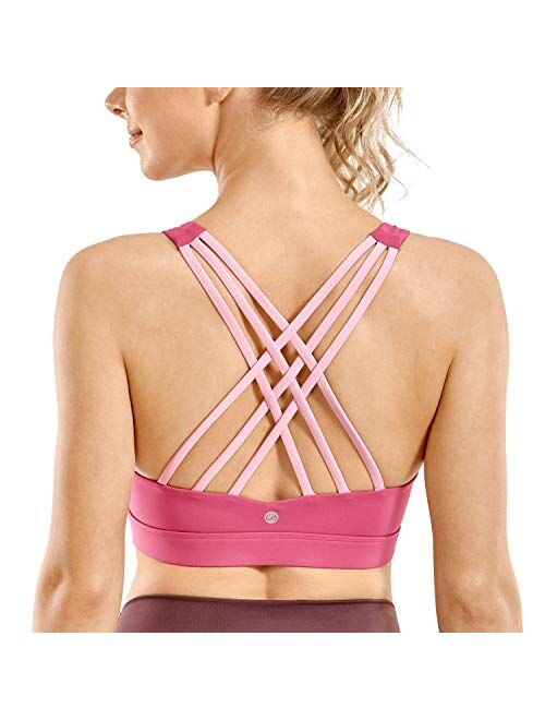 CRZ YOGA Women's Strappy Sports Bra Full Coverage Padded Full Size Supportive Cute Workout Yoga Bra Tops Sexy Back