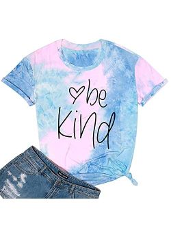 Womens Be Kind T Shirt Summer Letter Print Short Sleeve Loose Tops Inspirational Graphic Tees