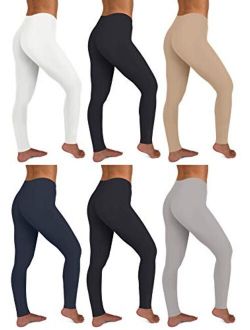 Sexy Basics Womens 6 Pack Stretch Cotton Stretch Full Length Footless Legging Tights