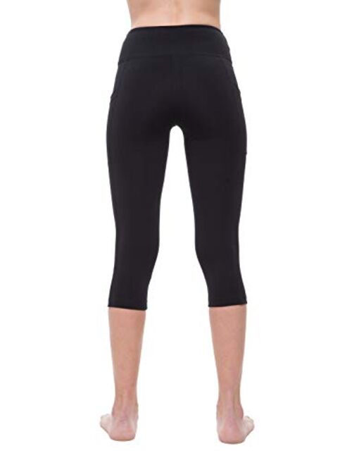 NIRLON Capri 3/4 Yoga Pants Sides Pockets High Waist Tummy Control Workout Black Leggings for Women Regular & Plus Size
