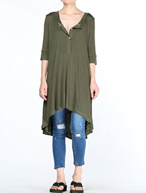 Mordenmiss Women's New Half Sleeve High Low Loose Tunic Tops