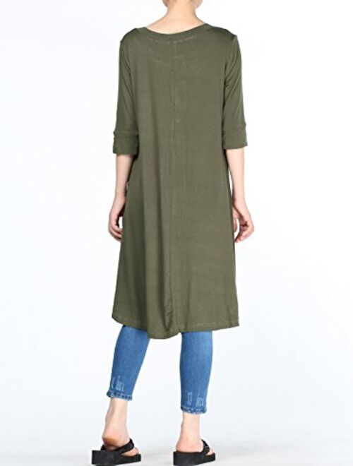 Mordenmiss Women's New Half Sleeve High Low Loose Tunic Tops