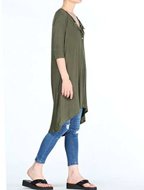 Mordenmiss Women's New Half Sleeve High Low Loose Tunic Tops