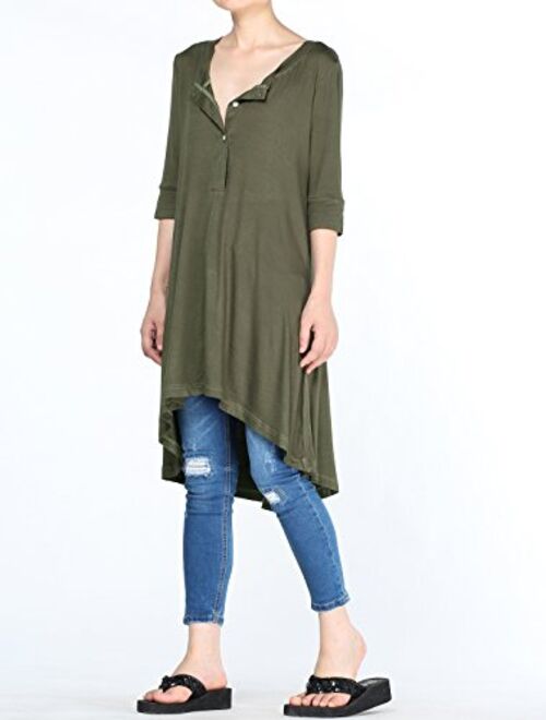 Mordenmiss Women's New Half Sleeve High Low Loose Tunic Tops