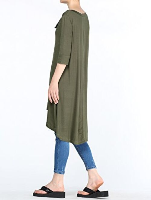 Mordenmiss Women's New Half Sleeve High Low Loose Tunic Tops