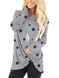 SHIBEVER Women's Soft Casual Tops Shirts Fashion Twist Knotted Blouses Short Sleeve Long Sleeve Round Neck Tunic T Shirt