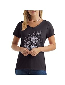 Womens Short Sleeve Graphic V-neck Tee (multiple graphics available)