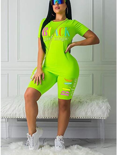 Women's Rainbows 2 Piece Outfit - Casual Short Sleeve T-Shirts Bodycon Shorts Set Jumpsuit Rompers