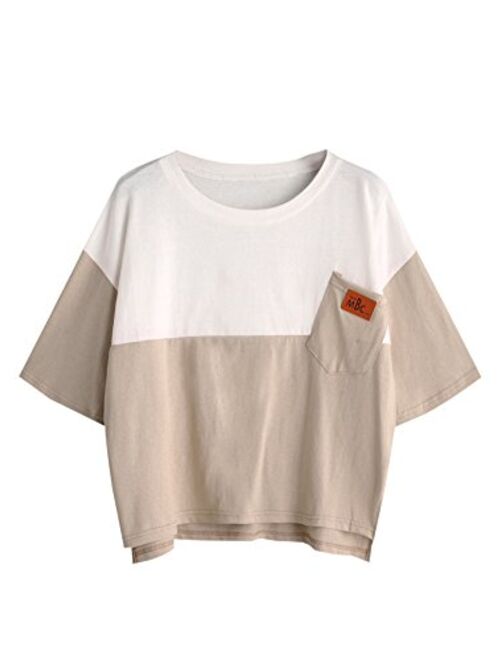 SweatyRocks Women's Color Block Half Sleeve High Low Casual Loose T-Shirt Tops