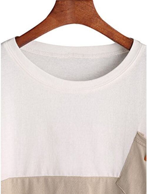 SweatyRocks Women's Color Block Half Sleeve High Low Casual Loose T-Shirt Tops