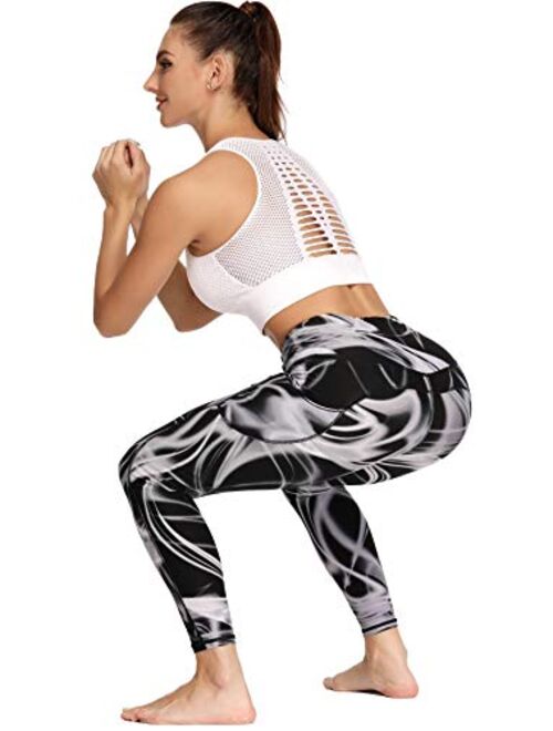MOLYBELL Women's High Waist Tummy Control Printed Pockets Yoga Pants Workout Leggings, 4 Way Stretch Yoga Tight Capris Pants