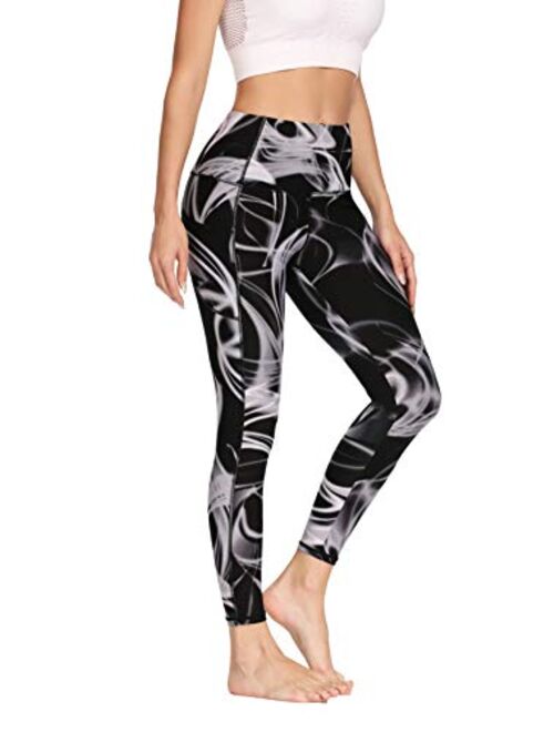 MOLYBELL Women's High Waist Tummy Control Printed Pockets Yoga Pants Workout Leggings, 4 Way Stretch Yoga Tight Capris Pants