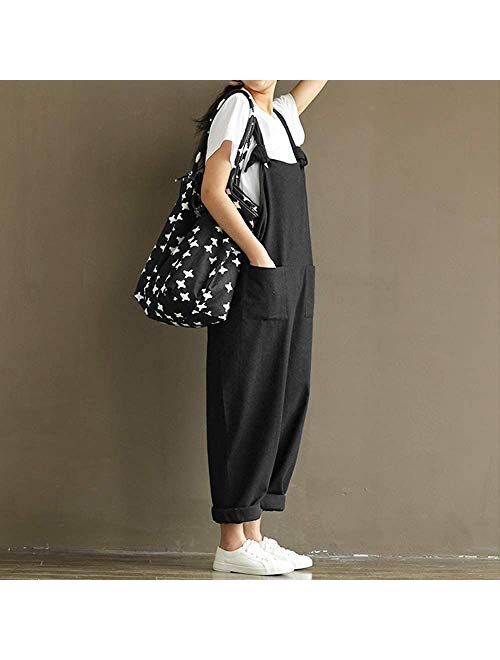 IMAYONDIA Women's Jumpsuits Casual Long Rompers Wide Leg Baggy Bibs Overalls Pants S-5XL
