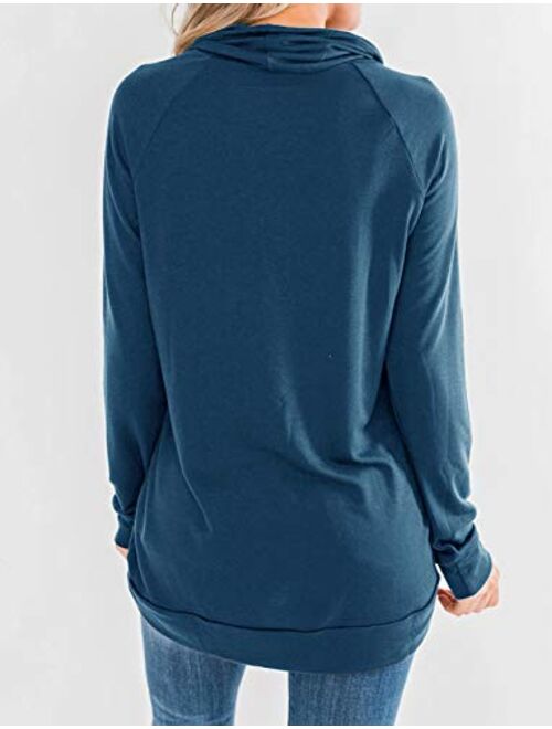 Fallorchid Womens Cowl Neck Tunic Tops Long Sleeve Pullovers Casual Drawstring Sweatshirts