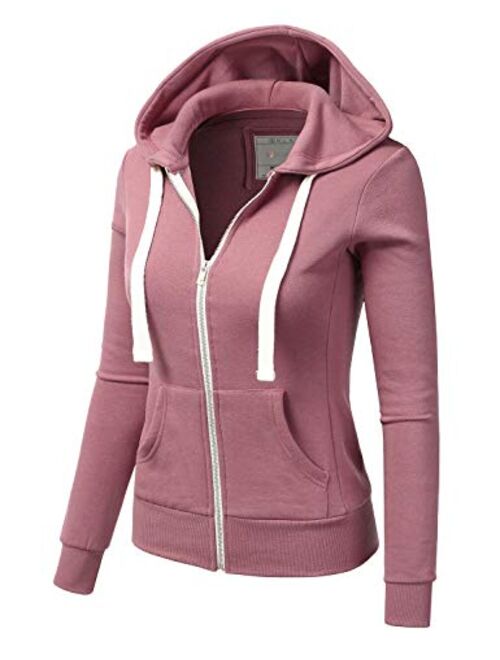 NINEXIS Womens Long Sleeve Zip Up Hoodie Top Color Block Basic Casual Hooded Sweatshirt
