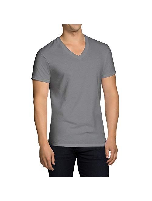 Fruit of the Loom Men's Cotton Solid Regular Fit Stay Tucked V-Neck T-Shirt
