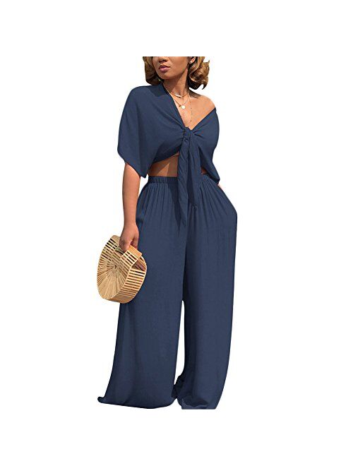 Aro Lora Womens 2 Piece Outfit Casual Solid Ruffles Blazer and Bodycon Pant Suits Set 