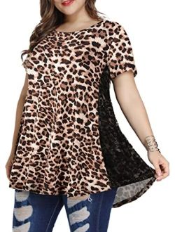 LARACE Women Lace Tunic Top Short Sleeve Flare T Shirt for Leggings