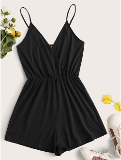 Women's V Neck Sleeveless Floral Print Twist Knot Back Cami Romper