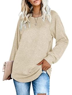 SAMPEEL Women's V Neck T Shirt with Suede Pocket Long Sleeve Fall Winter S-XXL