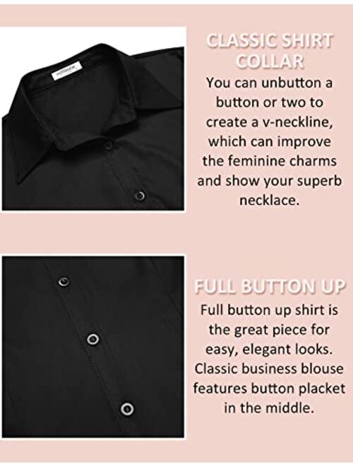 Hotouch Womens Cotton Basic Button Down Shirt Slim Fit Dress Shirts