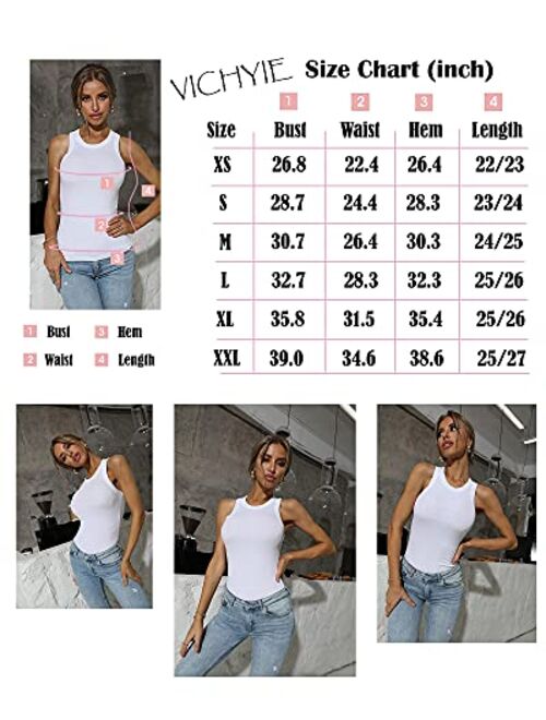 VICHYIE Women Tank Tops Summer Sleeveless Basic Cami Top Shirt Slim Knit Ribbed Racerback Blouses