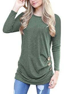Muhadrs Womens Long Sleeve Casual Round Neck Loose Tunic Top Blouse T-Shirt