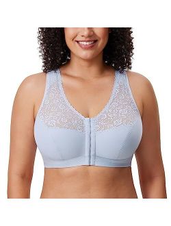 Women's Full Coverage Wirefree Lace Plus Size Front Closure Bra Racerback