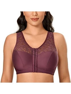 Women's Full Coverage Wirefree Lace Plus Size Front Closure Bra Racerback
