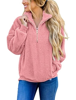 Women's Long Sleeve Sherpa Fleece Knit Sweater Side Slit Pullover Outwears