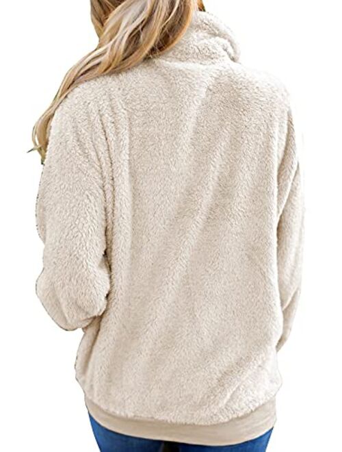 MEROKEETY Women's Long Sleeve Sherpa Fleece Knit Sweater Side Slit Pullover Outwears 