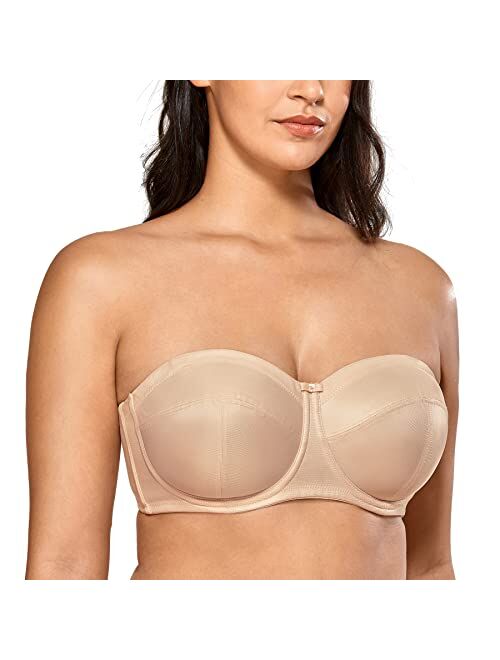 DELIMIRA Women's Strapless Bra for Large Bust Underwire Ultra Support Convertible Strap