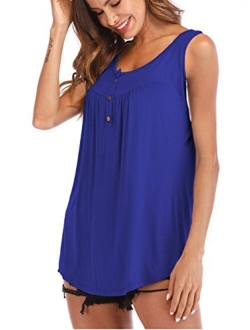 Famulily Women's Flowy Tank Tops Summer Sleeveless Loose Fit Pleated Tunic Shirts