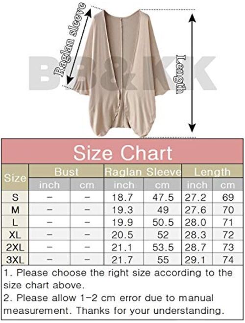BB&KK Women's Lightweight Summer Cardigans Solid Color Cotton Kimono Cover Ups Tops 3/4 Sleeve