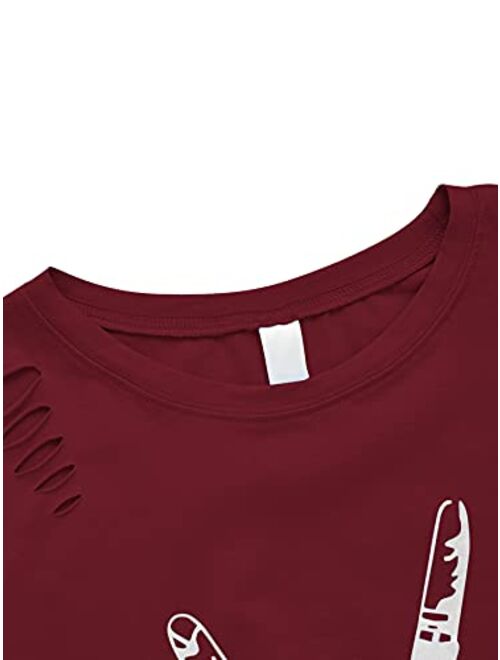 SweatyRocks Women's Short Sleeve T Shirt Graphic Print Distressed Crop Top