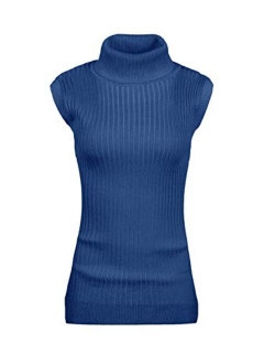 v28 Women Sleeveless High Neck Turtleneck Stretchable Knit Sweater Top