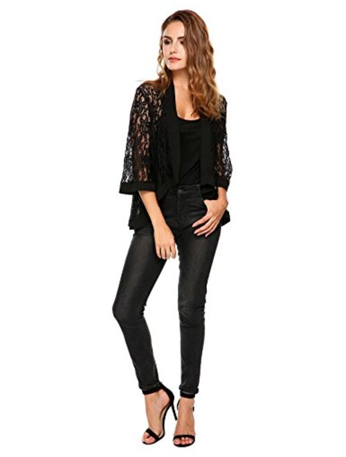 Zeagoo Women's Casual Lace Crochet Cardigan 3 4 Sleeve Sheer Cover Up Jacket Plus Size
