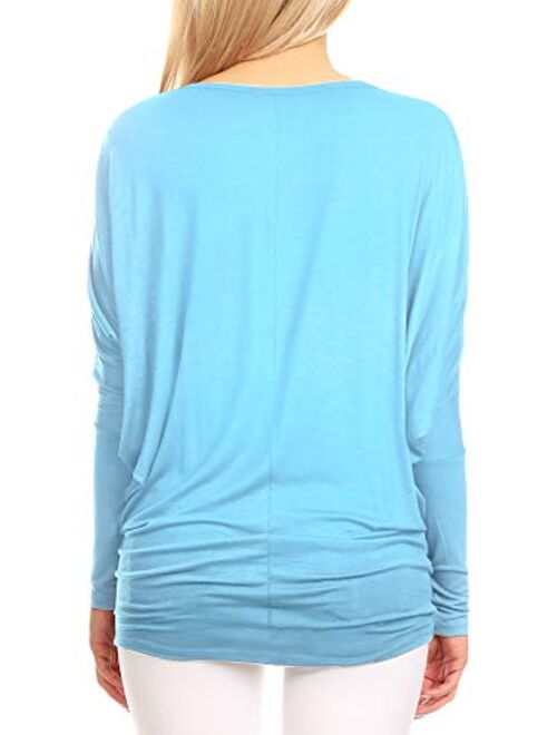 Lock and Love Women' s Flowy and Comfort Draped Long Sleeve Batwing Dolman top S-3XL Plus Size_Made in U.S.A.
