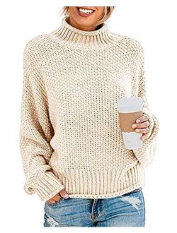 TECREW Womens Chunky Turtleneck Sweaters Batwing Sleeve Oversized Knitted Pullover Jumper