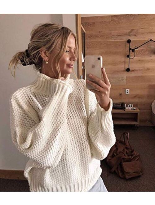 TECREW Womens Chunky Turtleneck Sweaters Batwing Sleeve Oversized Knitted Pullover Jumper