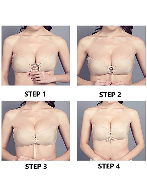 MITALOO Sticky Push Up Adhesive Invisible Backless Bra Magic Nipple Covers Strapless Bra
