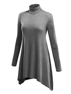 Lock and Love Women's Long Sleeve Turtleneck Asymmetric Tuni Top - Made in USA